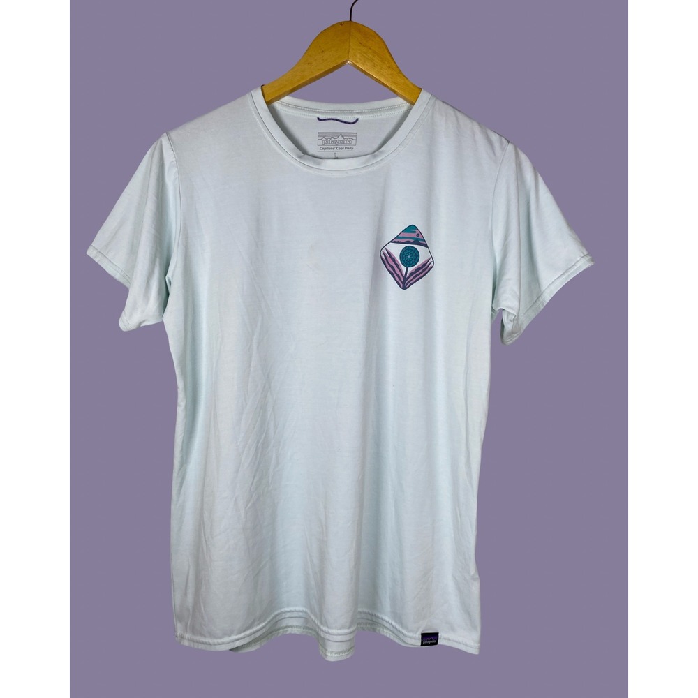 Patagonia Womens Capilene Cool Daily Graphic T-Shirt Light Blue Large 45250
